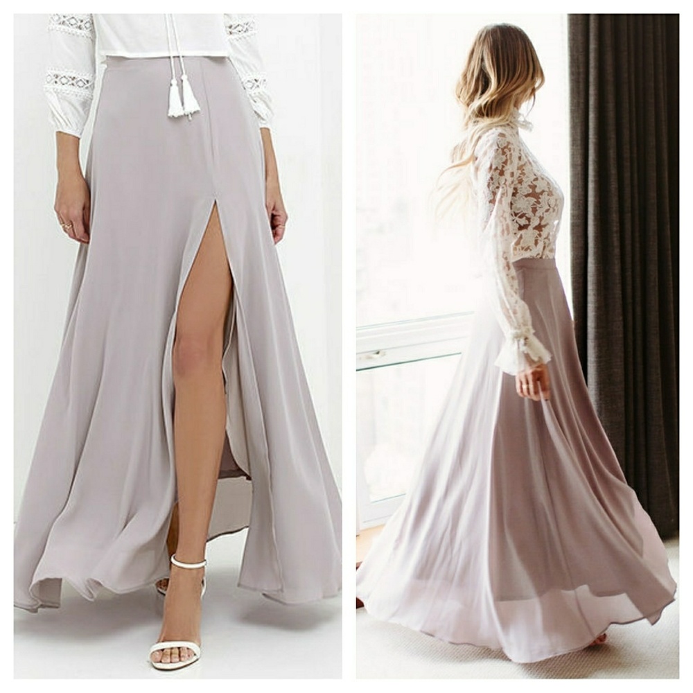 Lulus Seaside Soiree Taupe Maxi Skirt size xs